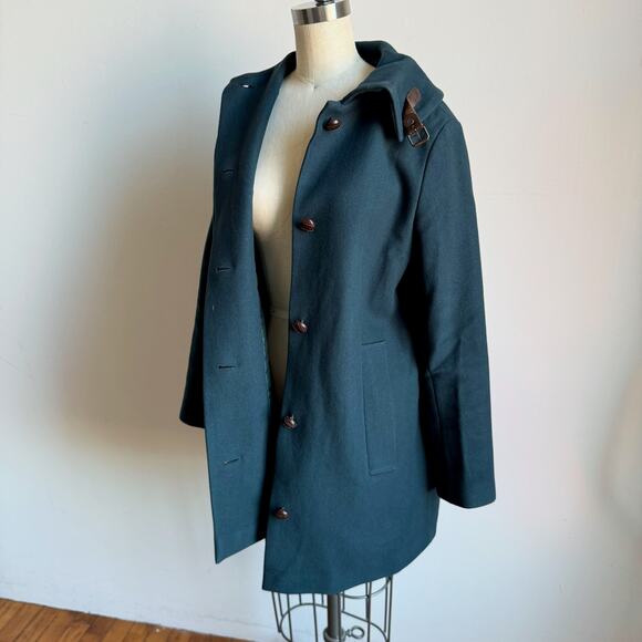 Vintage 2000s SESSÙN Teal Green Wool Blend Funnel Neck Coat - Picture 7 of 13